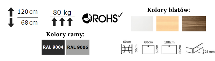 Specyfikacja techniczna biurka z regulacją wysokości 501-19 ze stopą w kształcie litery H